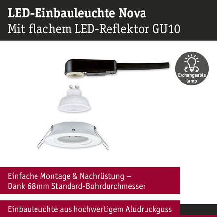 PAULMANN LED vestavné svítidlo 3-krokové-stmívatelné Nova GU10 Flat výklopné 4,9W 230V stmívatelné 2700K bílá mat
