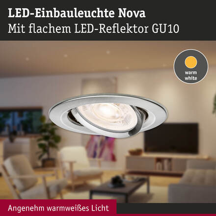 PAULMANN LED vestavné svítidlo 3-krokové-stmívatelné Nova GU10 Flat výklopné 4,9W 230V stmívatelné 2700K kov kartáčovaný