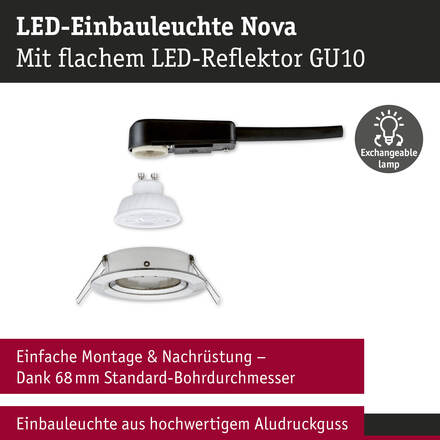 PAULMANN LED vestavné svítidlo 3-krokové-stmívatelné Nova GU10 Flat výklopné 4,9W 230V stmívatelné 2700K kov kartáčovaný