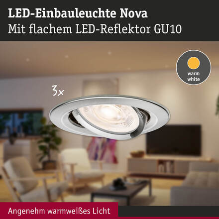 PAULMANN LED vestavné svítidlo 3-krokové-stmívatelné Nova GU10 Flat výklopné 3x4,9W 230V stmívatelné 2700K kov kartáčovaný