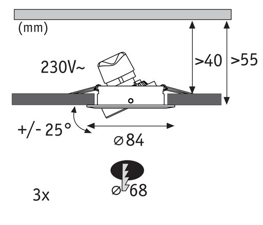 PAULMANN LED vestavné svítidlo 3-krokové-stmívatelné Nova GU10 Flat výklopné 3x4,9W 230V stmívatelné 2700K hliník broušený