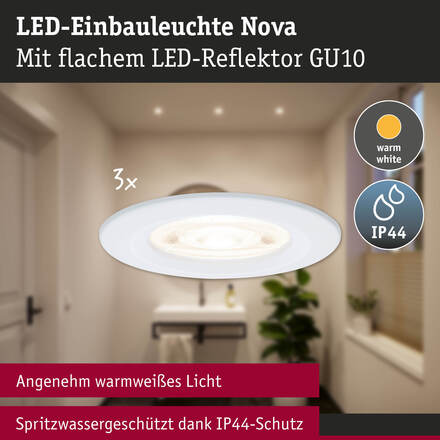 PAULMANN LED vestavné svítidlo 3-krokové-stmívatelné Nova GU10 Flat nevýklopné IP44 3x4,9W 230V stmívatelné 2700K bílá mat