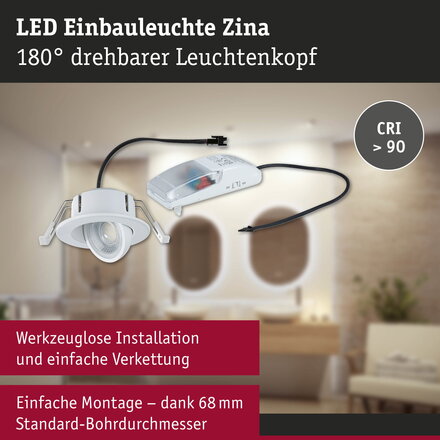 PAULMANN LED vestavné svítidlo Zina IP65 5W / 8W 230V stmívatelné 2700 - 4000K bílá mat