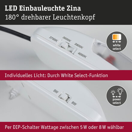 PAULMANN LED vestavné svítidlo Zina IP65 5W / 8W 230V stmívatelné 2700 - 4000K kov kartáčovaný