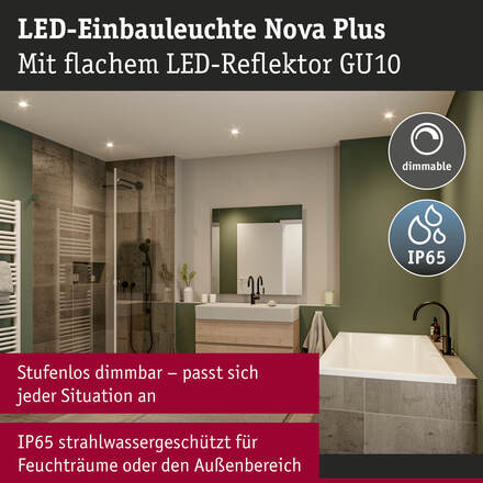 PAULMANN LED vestavné svítidlo Nova Plus GU10 Flat IP65 93mm 3x4,9W 230V stmívatelné 2700K bílá mat