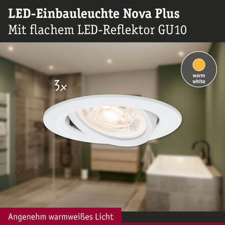 PAULMANN LED vestavné svítidlo Nova Plus GU10 Flat IP65 93mm 3x4,9W 230V stmívatelné 2700K bílá mat