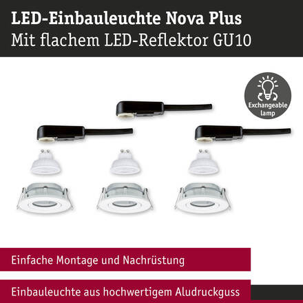 PAULMANN LED vestavné svítidlo Nova Plus GU10 Flat IP65 93mm 3x4,9W 230V stmívatelné 2700K bílá mat