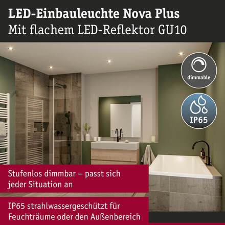PAULMANN LED vestavné svítidlo Nova Plus GU10 Flat IP65 93mm 3x4,9W 230V stmívatelné 2700K kov kartáčovaný