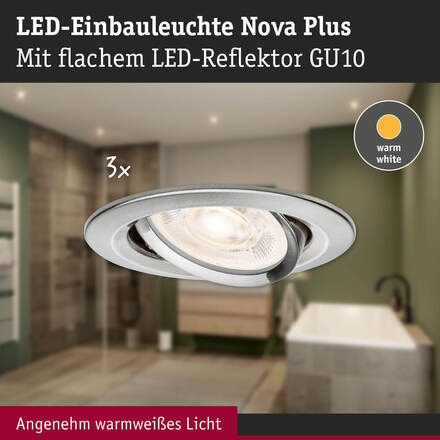 PAULMANN LED vestavné svítidlo Nova Plus GU10 Flat IP65 93mm 3x4,9W 230V stmívatelné 2700K kov kartáčovaný