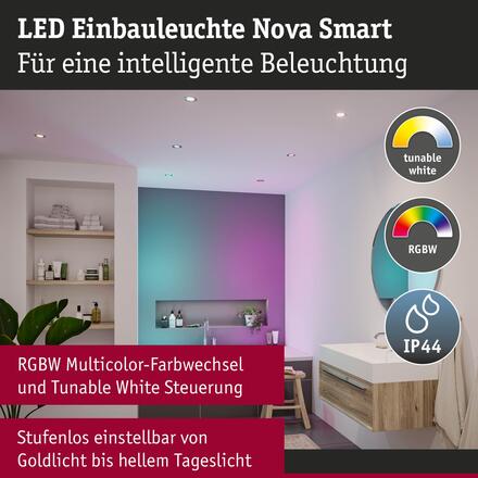 PAULMANN LED vestavné svítidlo Nova Coin IP44 kruhové 78mm RGBW+ 3x6W 230V kov kartáčovaný hliník