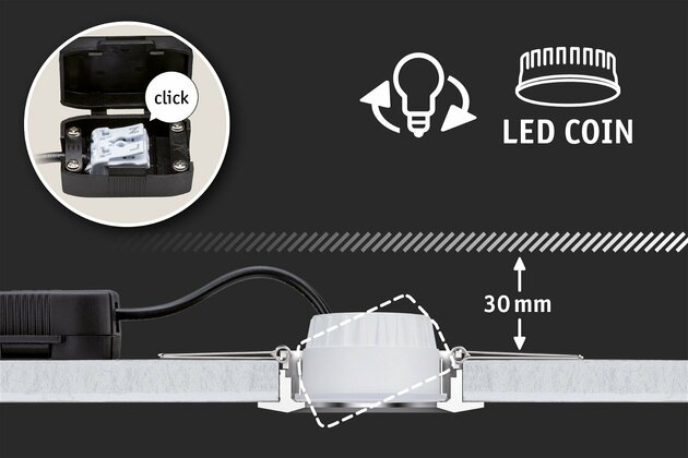 PAULMANN LED vestavné svítidlo Nova Plus Coin samostatné svítidlo výklopné IP65 kruhové 93mm 30° Coin 6W 230V stmívatelné 2700K černá mat 924.59