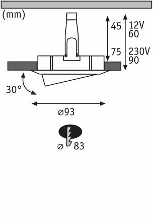 PAULMANN Vestavné svítidlo Nova Plus výklopné IP65 kruhové 93mm 30° GU5,3 / GU10 max. 35W 230/12V stmívatelné černá mat 924.60