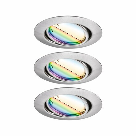 PAULMANN LED vestavné svítidlo Smart Home Zigbee Base Coin základní sada výklopné kruhové 90mm 20° 3x4,9W 230V stmívatelné RGBW+ kov kartáčovaný 924.67