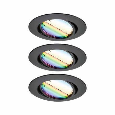 PAULMANN LED vestavné svítidlo Smart Home Zigbee Base Coin základní sada výklopné kruhové 90mm 20° 3x4,9W 230V stmívatelné RGBW+ černá mat 924.68