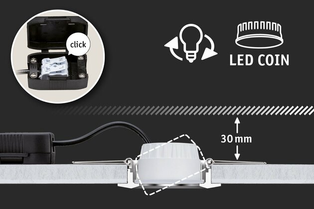 PAULMANN LED Modul vestavné svítidlo Nova Plus Coin LED Reflector kruhové 50mm Coin 6,3W 430lm 230V 2700K satén