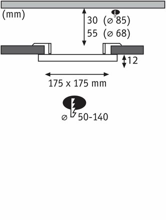 PAULMANN VariFit LED vestavné svítidlo Dim to Warm Areo IP44 hranaté 175x175mm 3 Step Dim to warm matný chrom stmívatelné