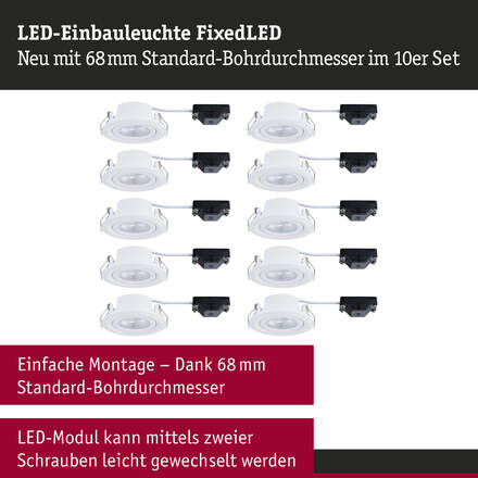PAULMANN LED vestavné svítidlo FixedLED 10ks sada výklopné 25° 10x4,8W 230V 3000K bílá
