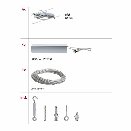 Paulmann Wire lankový systém Set MacLed LED 4x4W Matný chrom 941.07 P 94107