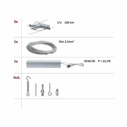 Paulmann Wire lankový systém Set MacLed LED 5x4W Matný chrom 941.08 P 94108