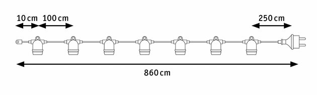 PAULMANN Venkovní světelný řetěz černá 8,5m 7xE27 230V 943.16