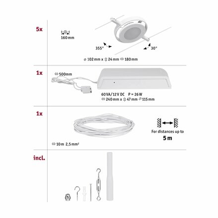 PAULMANN LED lankový systém RoaMac základní sada 5x4,5W 3000K 230/12V bílá/chrom