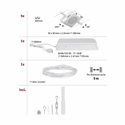 PAULMANN LED lankový systém MacLED základní sada 5x4,5W 3000K 230/12V bílá/chrom