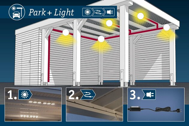 PAULMANN Park + Light LED venkovní nástěnné svítidlo Carport IP44 501x111mm 3000K 3x2W 12V antracit umělá hmota