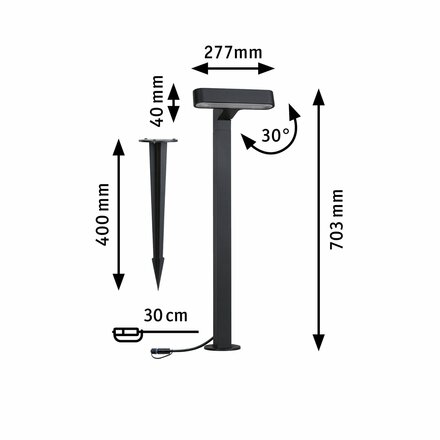 PAULMANN Plug & Shine LED stojací svítidlo Ito horizontální orientace IP65 3000K 6W antracit