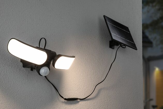 PAULMANN Solární LED osvětlení zdí Sonlig pohybové čidlo IP65 hranaté 286x137mm 3000K 2x9W antracit umělá hmota