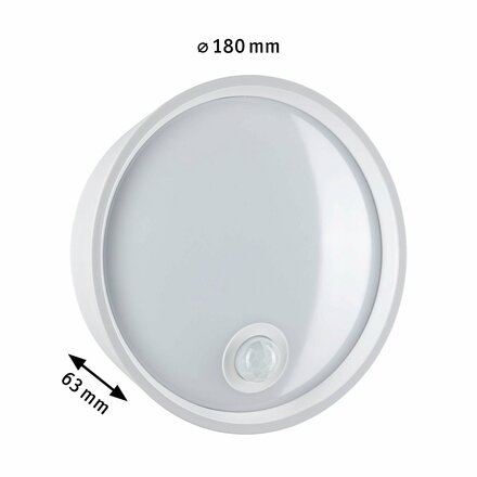 PAULMANN LED venkovní nástěnné svítidlo Platomo pohybové čidlo IP44 kruhové 180mm 3000K 14,5W 230V bílá umělá hmota