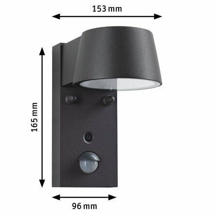 PAULMANN LED venkovní nástěnné svítidlo Capea pohybové čidlo neláká hmyz IP44 96x153mm CCT 6W 230V 98° černá hliník