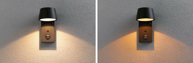 PAULMANN LED venkovní nástěnné svítidlo Capea pohybové čidlo neláká hmyz IP44 96x153mm CCT 6W 230V 98° černá hliník