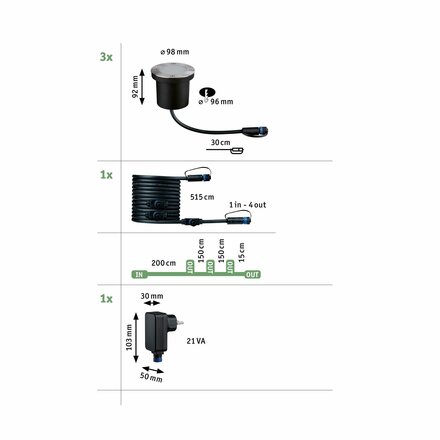 PAULMANN Plug & Shine LED zemní svítidlo Floor základní sada neláká hmyz IP67 2200K 3x4,5W antracit