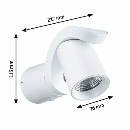 PAULMANN LED venkovní nástěnné svítidlo Cuff pohybové čidlo IP44 76x217mm 3000K 10W 230V 70° bílá hliník