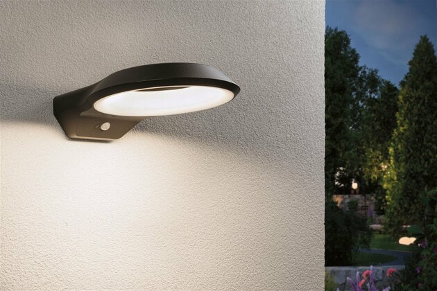 PAULMANN LED venkovní nástěnné svítidlo Anela pohybové čidlo IP44 245x309mm 3000K 12,5W 230V antracit hliník