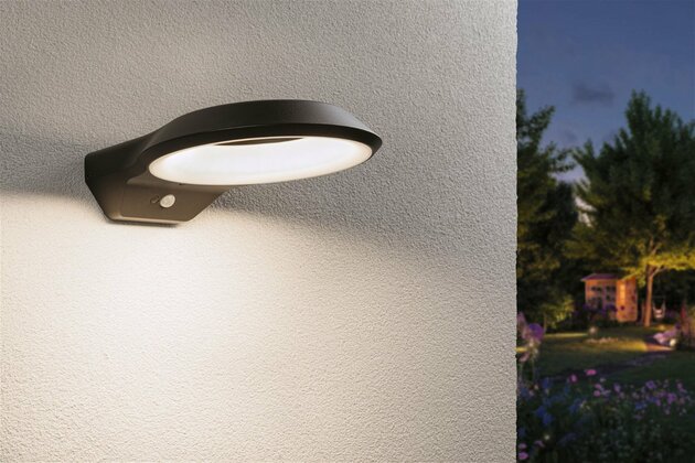 PAULMANN LED venkovní nástěnné svítidlo Anela pohybové čidlo neláká hmyz IP44 245x309mm 2200K 12W 230V antracit hliník