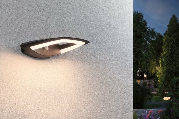 PAULMANN LED venkovní nástěnné svítidlo Akena pohybové čidlo IP44 243x254mm 3000K 11W 230V antracit hliník 948.38