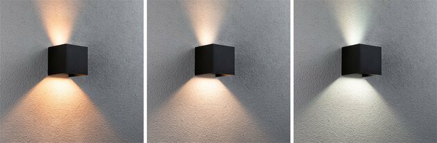 PAULMANN domovní LED venkovní nástěnné svítidlo Smart Home Zigbee Cybo IP44 hranaté 100x100mm RGBW 2x2,5W 230V antracit hliník 948.47