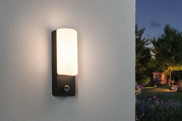 PAULMANN LED venkovní nástěnné svítidlo Bonnie pohybové čidlo neláká hmyz a IP44 93x77mm 2200 - 3000K 8,5W 230V antracit hliník