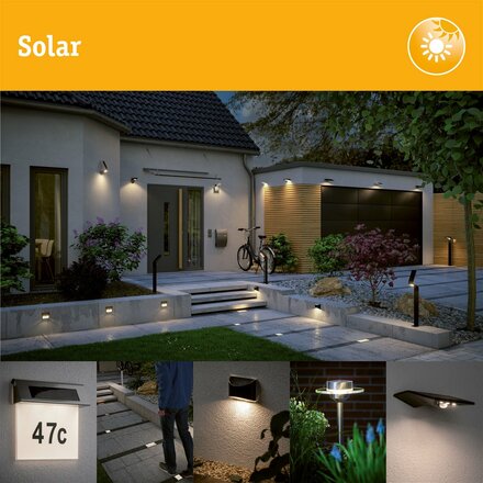 PAULMANN Solární LED venkovní nástěnné svítidlo Diskola pohybové čidlo IP44 180x234mm 3000K 3,5W antracit umělá hmota