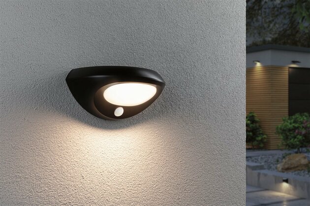 PAULMANN Solární LED venkovní nástěnné svítidlo Sorova pohybové čidlo IP44 230x125mm 3000K 3,5W antracit umělá hmota