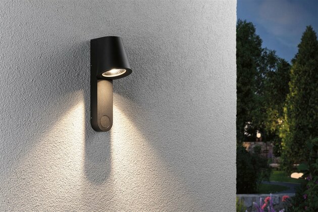 PAULMANN LED venkovní nástěnné svítidlo Caissa pohybové čidlo HF senzor IP44 105x127mm 3000K 9W 230V 65° antracit hliník