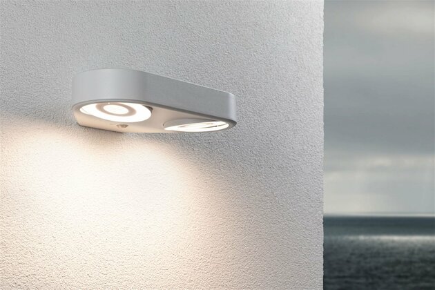 PAULMANN LED venkovní nástěnné svítidlo Silma pohybové čidlo dva světelné zdroje IP44 280x176mm 3000K 2x5,5 / 2x0,7W 230V bílá hliník