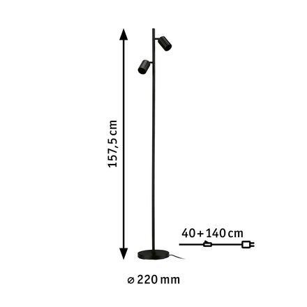 PAULMANN Stojací svítidlo Lirena 1575mm max. 2x7W černá mat