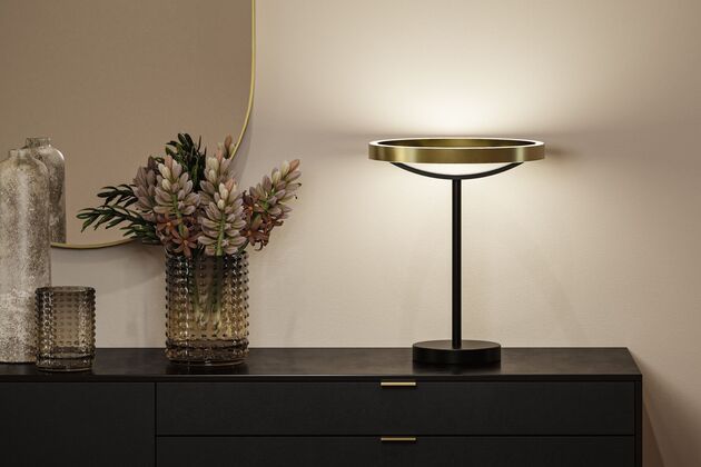 PAULMANN LED stolní lampa 3-krokové-stmívatelné Melira 2700K 10W černá mat/zlatá