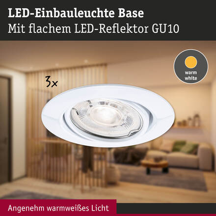 PAULMANN LED vestavné svítidlo Base GU10 Flat výklopné 3x4W 230V 2700K bílá