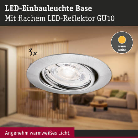 PAULMANN LED vestavné svítidlo Base GU10 Flat výklopné 3x4W 230V 2700K kov kartáčovaný