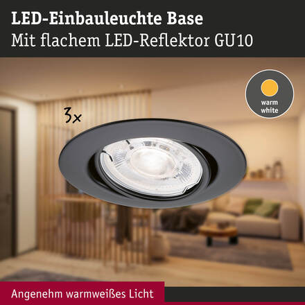 PAULMANN LED vestavné svítidlo Base GU10 Flat výklopné 3x4W 230V 2700K černá mat