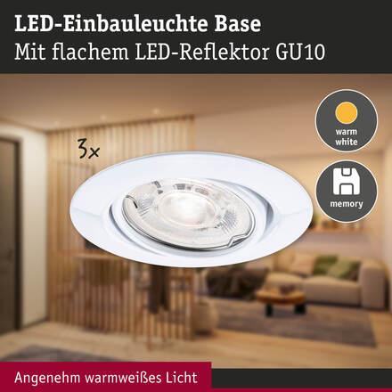PAULMANN LED vestavné svítidlo Base GU10 Flat výklopné 3x4,9W 230V stmívatelné 2700K bílá