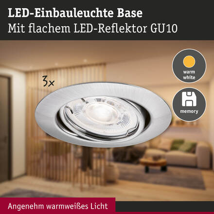PAULMANN LED vestavné svítidlo Base GU10 Flat výklopné 3x4,9W 230V stmívatelné 2700K kov kartáčovaný